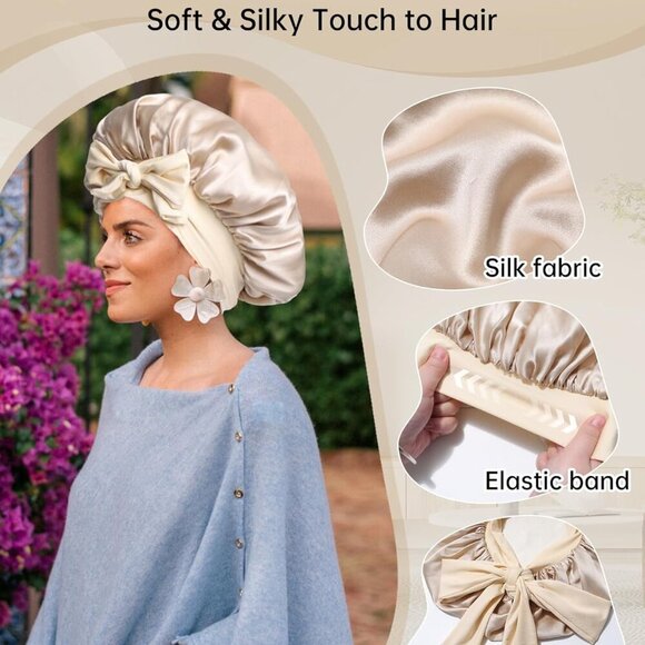 Silk Sleep Bonnet Set with Eye Mask and Scrunchies for Women main image 5